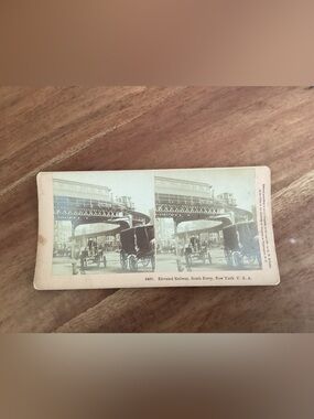 Antique Stereoview card of The “Elevated Railway” South Ferry, NY likely dating